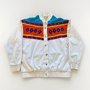 Vintage Southwestern Jacket Womens XS Cowboy Jordana 90s‎ Retro White